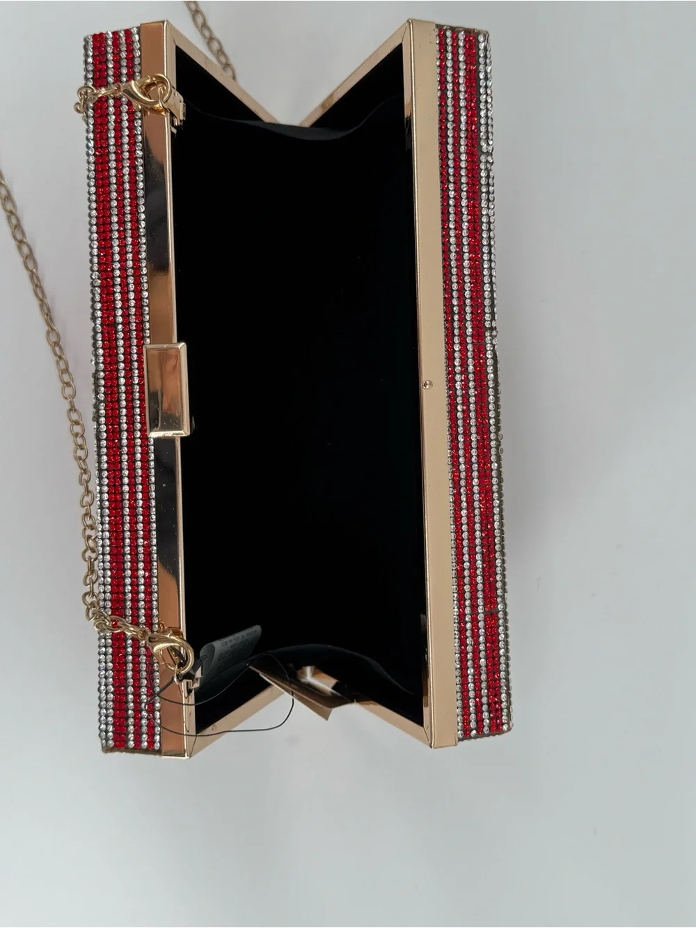 Fashion Express Red Crystal Evening Clutch with Gold Chain Strap